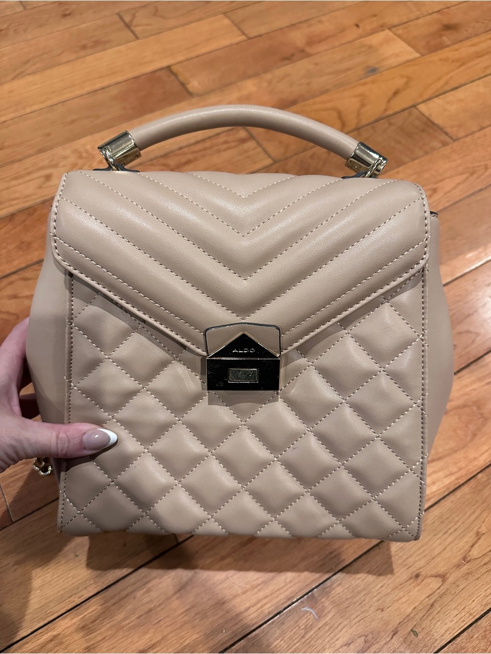 Aldo Janneane Quilted Top-Handle Backpack - Beige